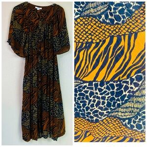 Go Softly Patio Animal Print Crinkle Rayon Button Up Dress Size XL